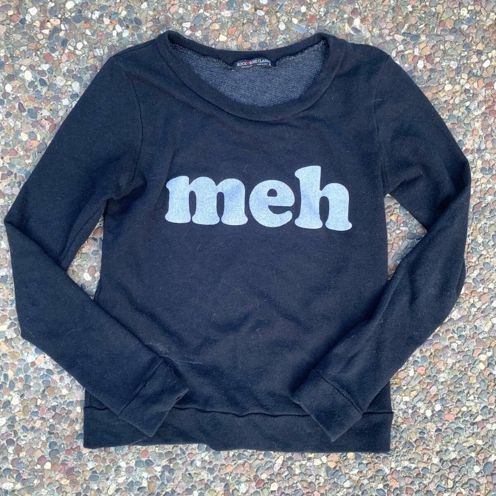 ROCK ROSE cropped sweatshirt MEH graphic size small CLASSIC black soft